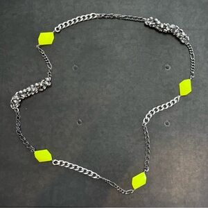 J.Crew Silver Chain & Neon Green Yellow Stone Necklace